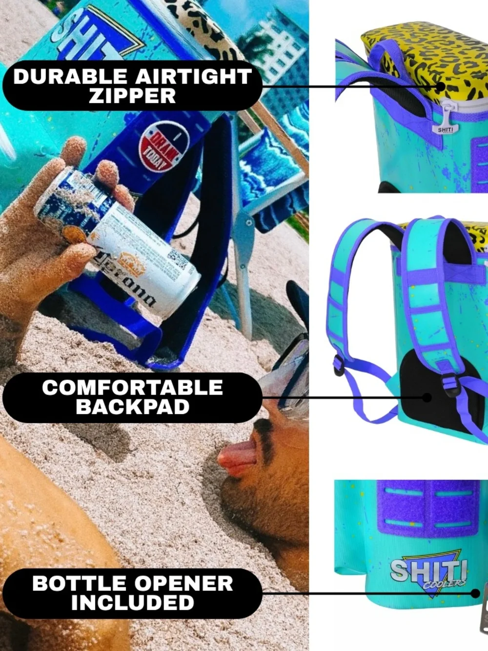 SHITI Coolers Teal Leopard Print Beach Cooler Backpack